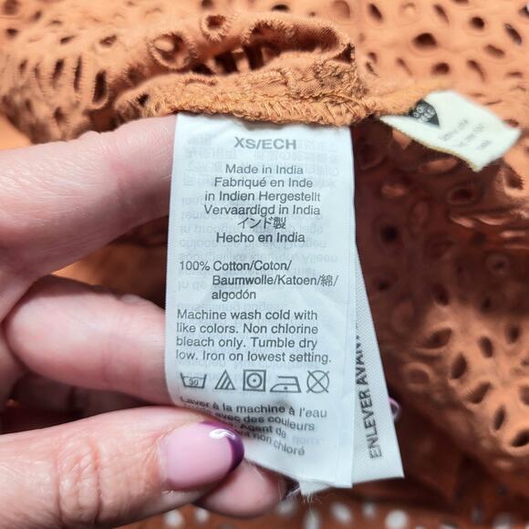 Madewell Eyelet Ruffle Sleeve Pintuck Mini Dress Mulled Cider Orange Layered XS - Picture 9 of 9